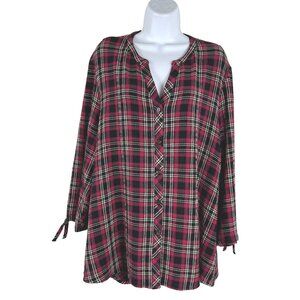 Habitat Blouse Top XL Gauze Plaid Multicolored Rayon Blend Casual TP-3645